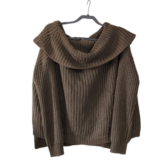 Sndys Chunky Oversized Cowl Neck Lounge Boho Olive Green Sweater L - Picture 2 of 9